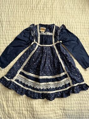 VTG Gunne Sax Girls Dress Calico Floral Prairie Pinafore 3t/4t Cottagecore